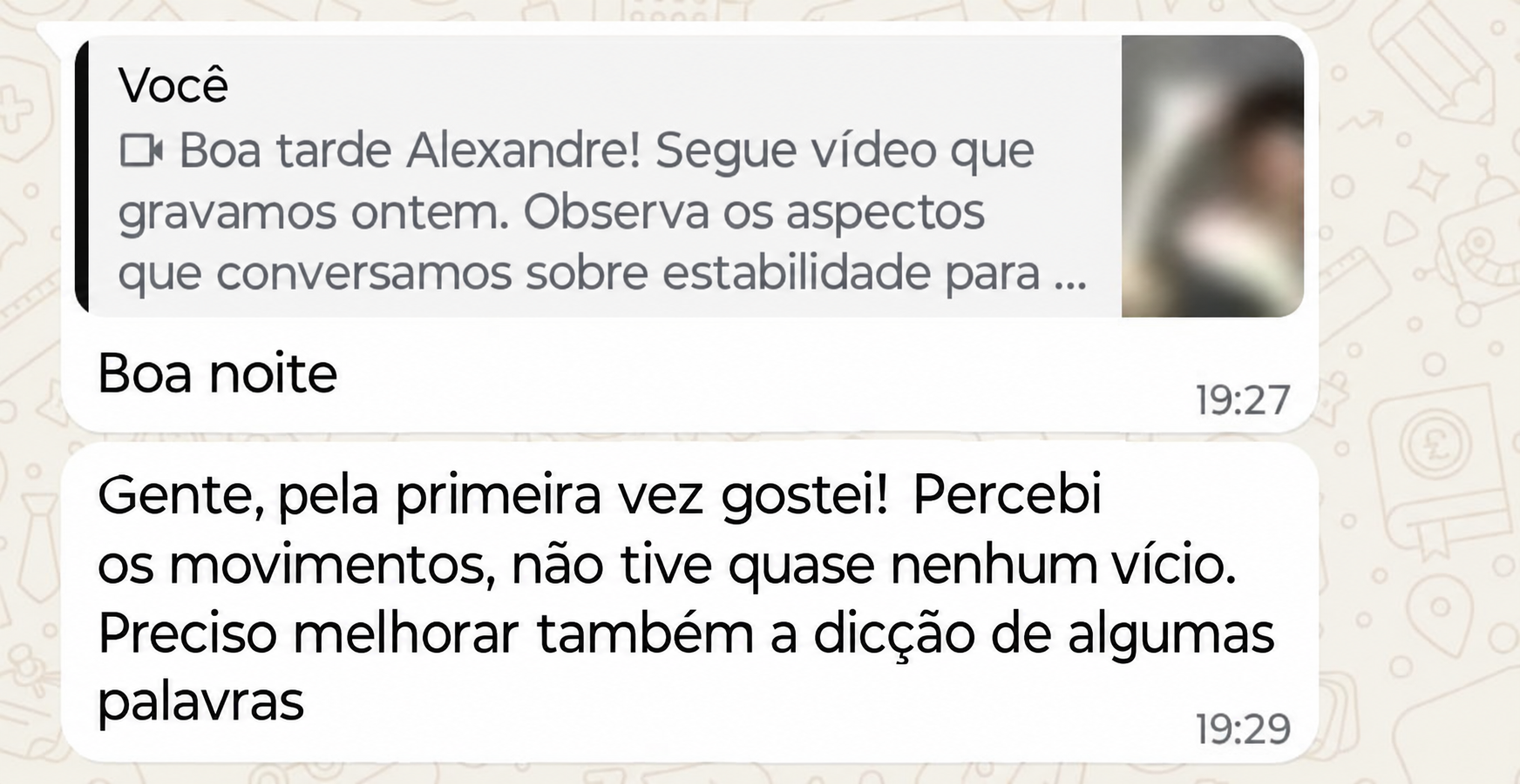 Feedback de Alexandre enviado por WhatsApp
