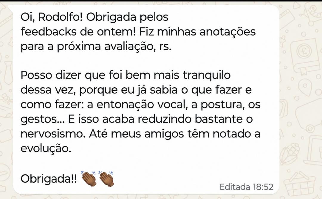 Feedback de Thaís Vianna enviado por WhatsApp