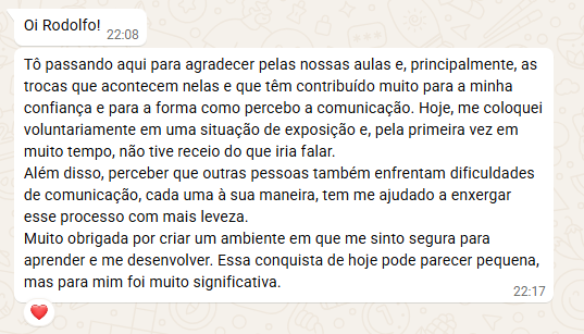 Feedback de Leidiane enviado por WhatsApp