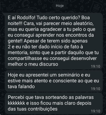 Feedback de Júlio César enviado por WhatsApp